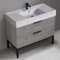 Grey Oak Bathroom Vanity With Marble Design Sink, Free Standing, Modern, 40